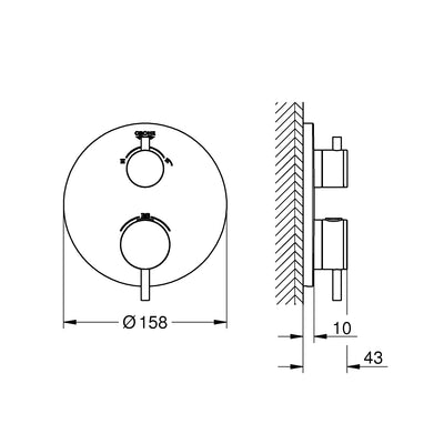 Grohe Chrome Atrio Thermostatic shower mixer for 2 outlets with integrated shut off/diverter valve - Letta London - Twin Valves With Diverter